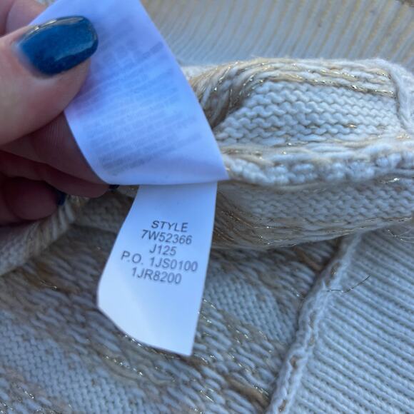 Lucky Brand Cream Gold Star Snowflake Crew Neck Pullover Sweater Large - Picture 5 of 8